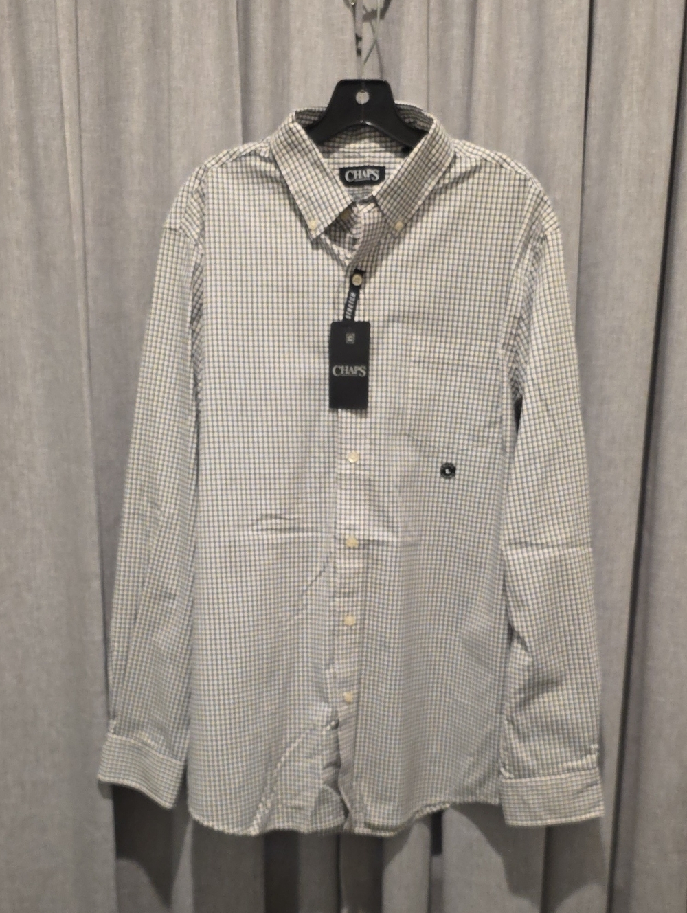 Chaps Men’s Black and White Micro-Check Button-Down Long Sleeve Shirt